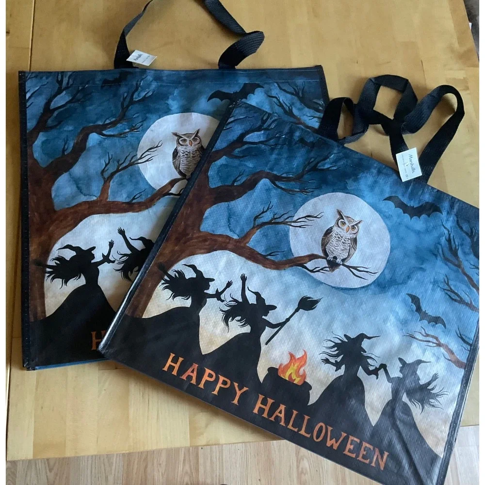 Marshalls Halloween Reusable Shopping Bags Set of 2 Witches Owl Moon Large Tote